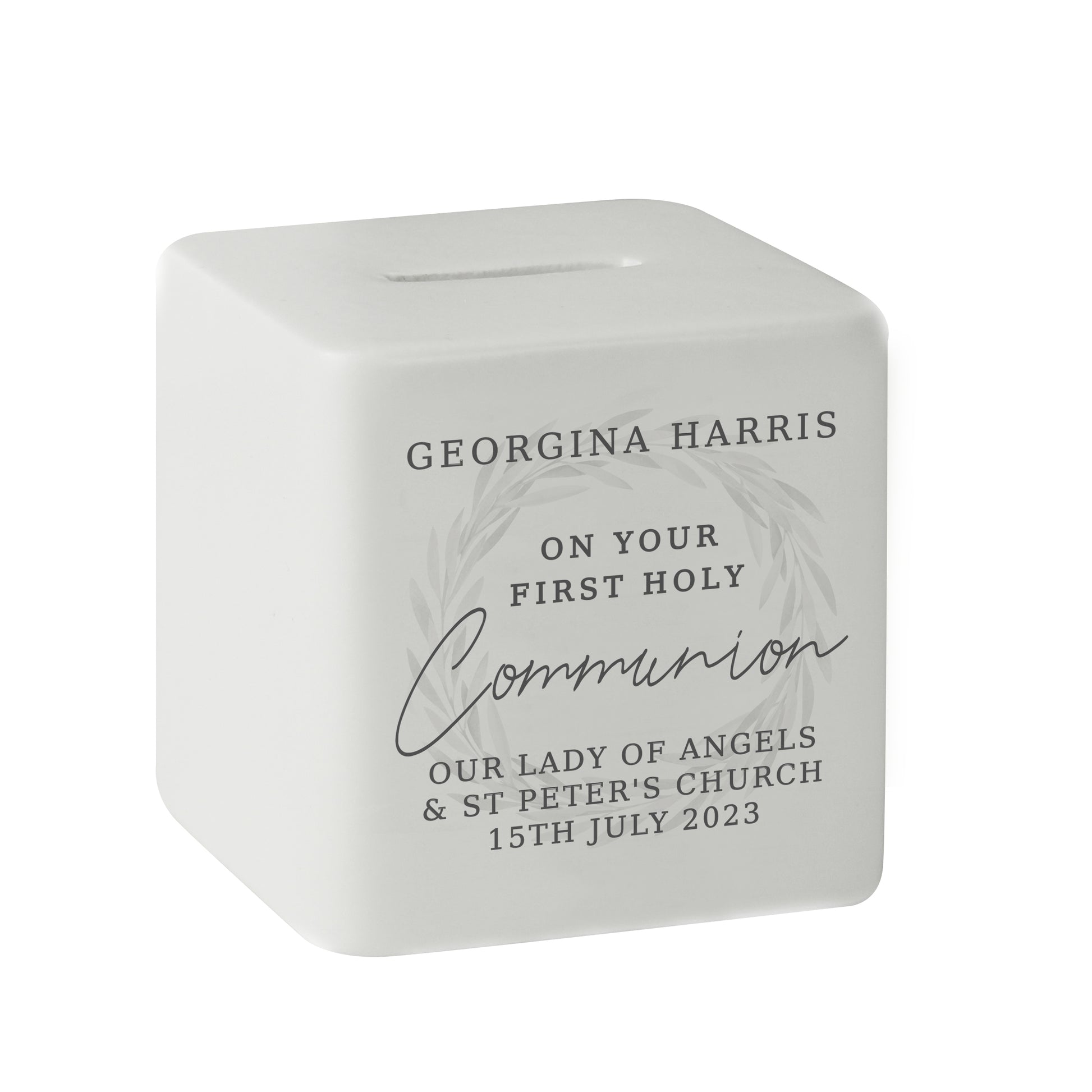 Personalised First Holy Communion Ceramic Square Money Box - MK&JD Gifts