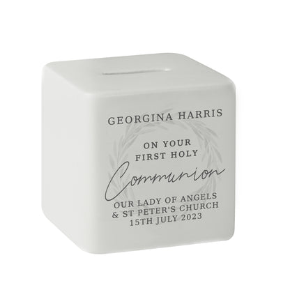 Personalised First Holy Communion Ceramic Square Money Box - MK&JD Gifts