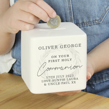 Personalised First Holy Communion Ceramic Square Money Box - MK&JD Gifts