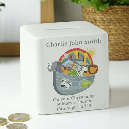 Personalised Noahs Ark Ceramic Square Money Box - MK&JD Gifts