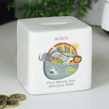 Personalised Noahs Ark Ceramic Square Money Box - MK&JD Gifts