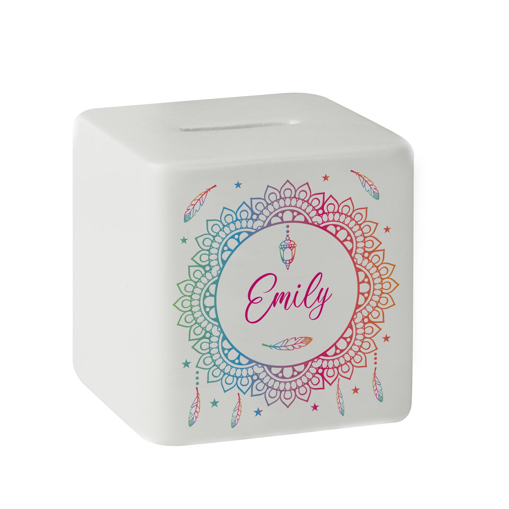 Personalised Dreamcatcher Ceramic Square Money Box - MK&JD Gifts
