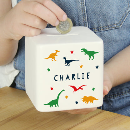 Personalised Dinosaur Ceramic Square Money Box - MK&JD Gifts