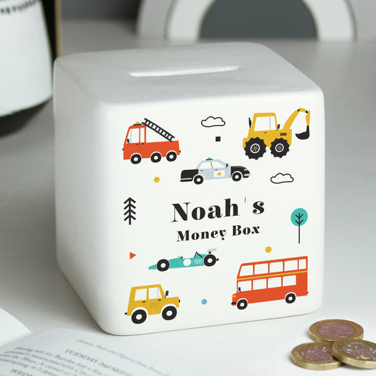 Personalised Vehicles Ceramic Square Money Box - MK&JD Gifts