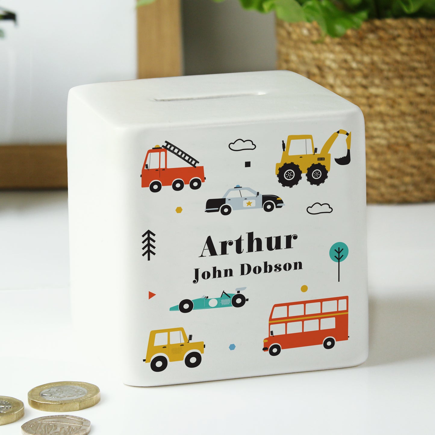 Personalised Vehicles Ceramic Square Money Box - MK&JD Gifts