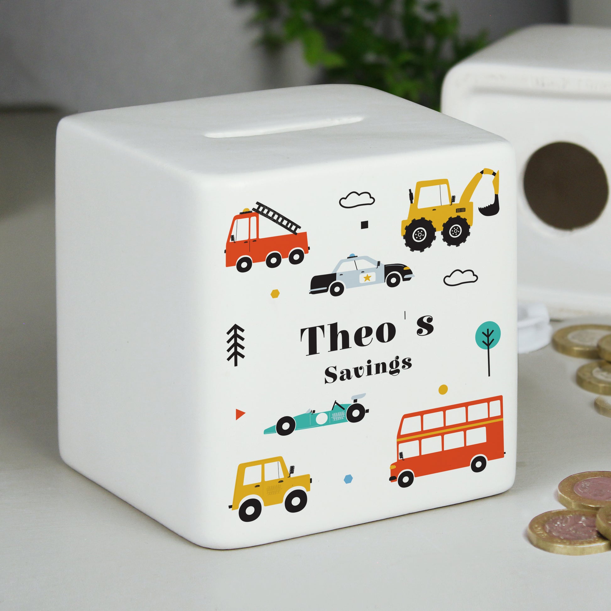 Personalised Vehicles Ceramic Square Money Box - MK&JD Gifts