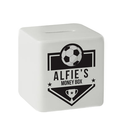 Personalised Football Badge Ceramic Square Money Box - MK&JD Gifts