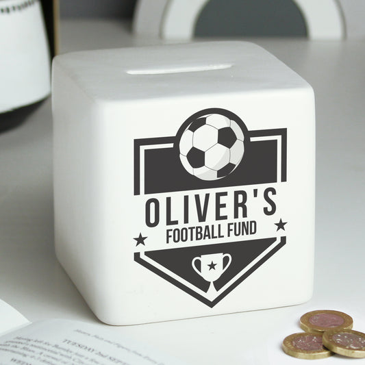 Personalised Football Badge Ceramic Square Money Box - MK&JD Gifts