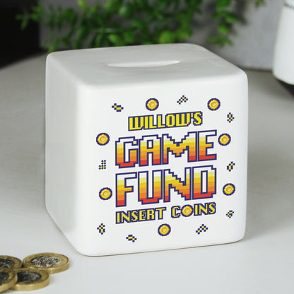 Personalised Gaming Fund Ceramic Square Money Box - MK&JD Gifts