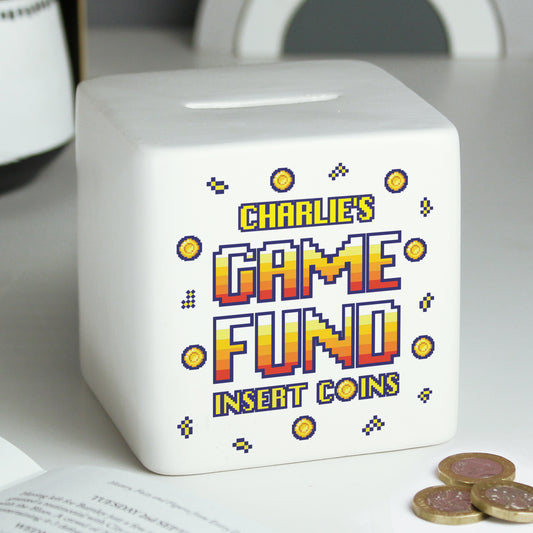 Personalised Gaming Fund Ceramic Square Money Box - MK&JD Gifts