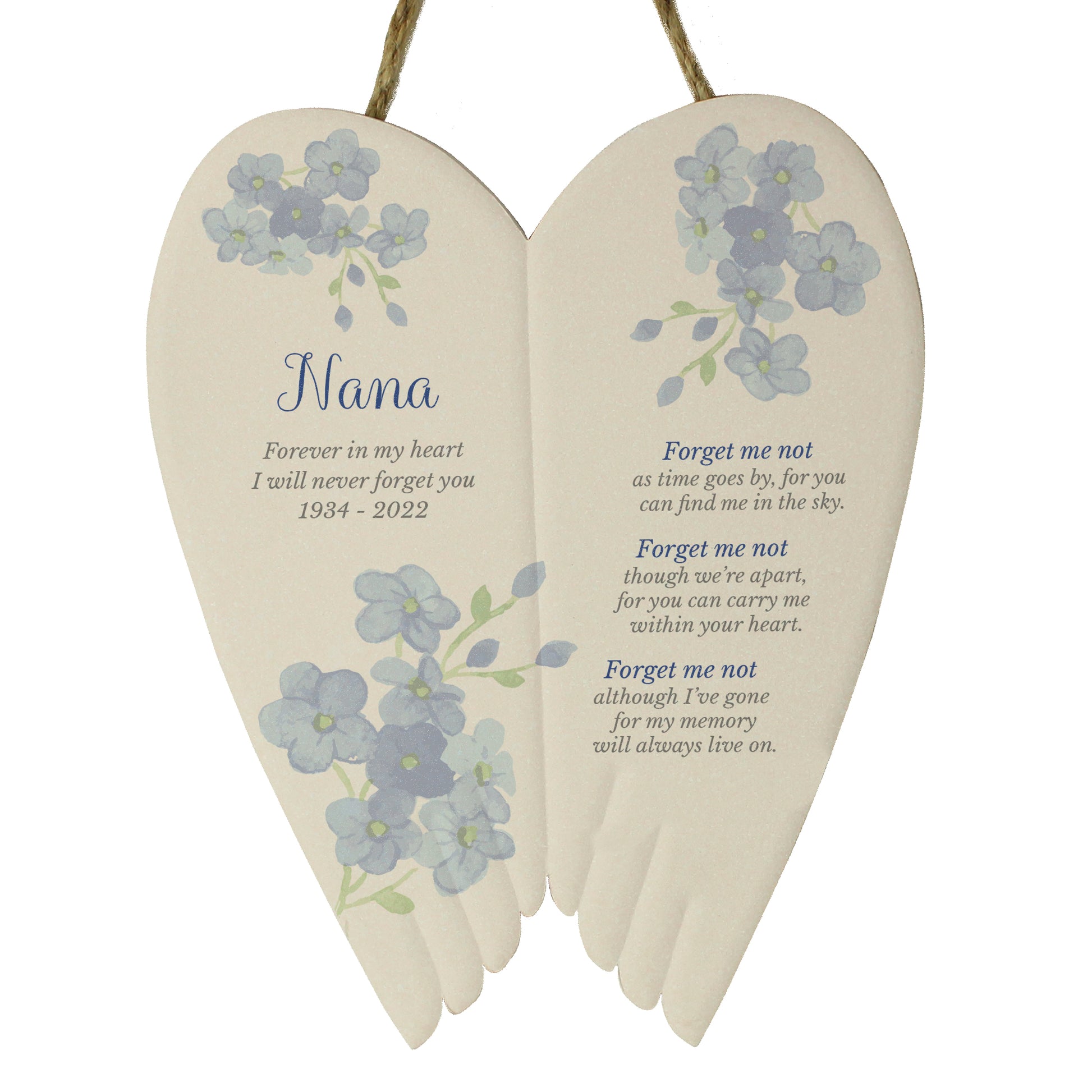 Personalised Forget Me Not Memorial Ceramic Wings - MK&JD Gifts