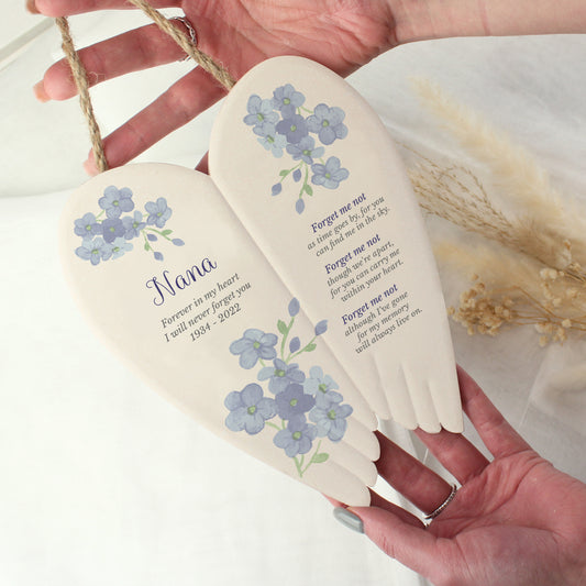 Personalised Forget Me Not Memorial Ceramic Wings - MK&JD Gifts