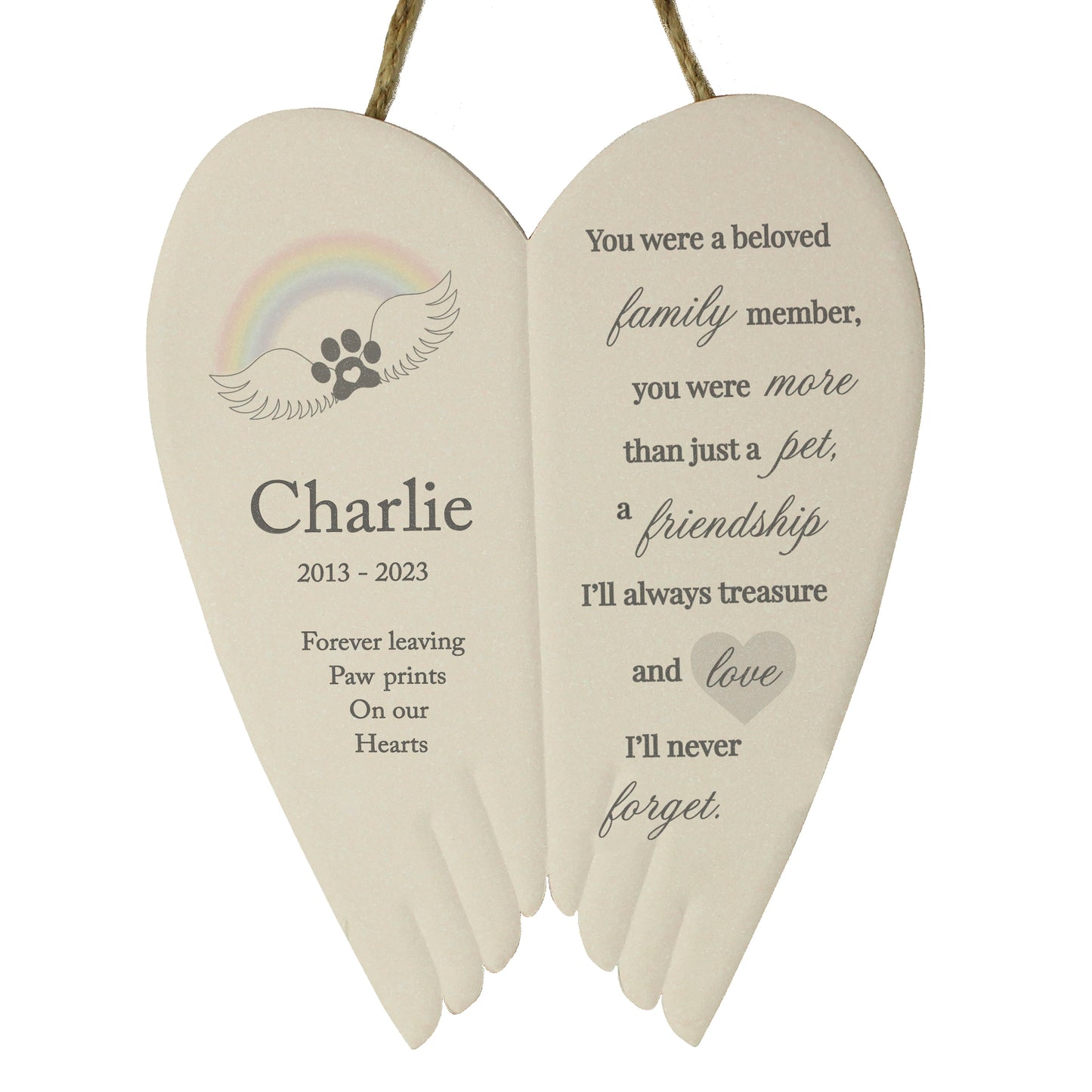 Personalised Pet Memorial Ceramic Wings - MK&JD Gifts