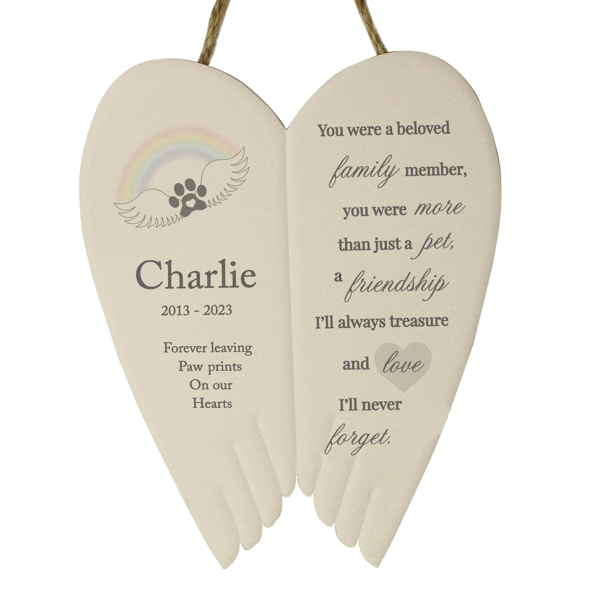 Personalised Pet Memorial Ceramic Wings - MK&JD Gifts