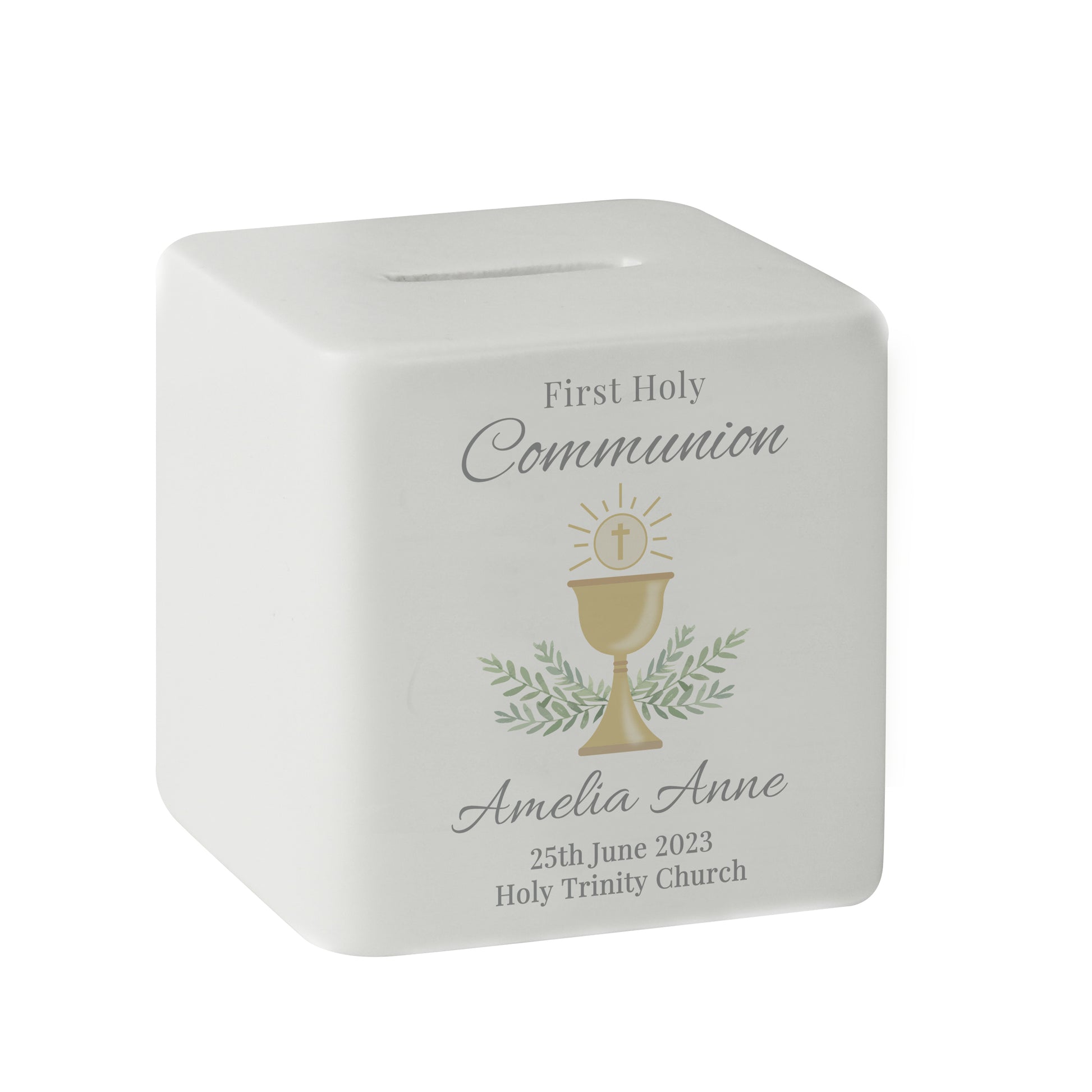 Personalised First Holy Communion Ceramic Square Money Box - MK&JD Gifts