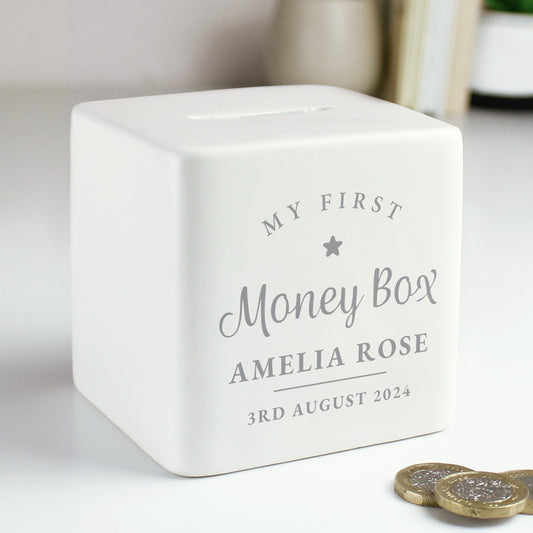 Personalised My First Ceramic Square Money Box