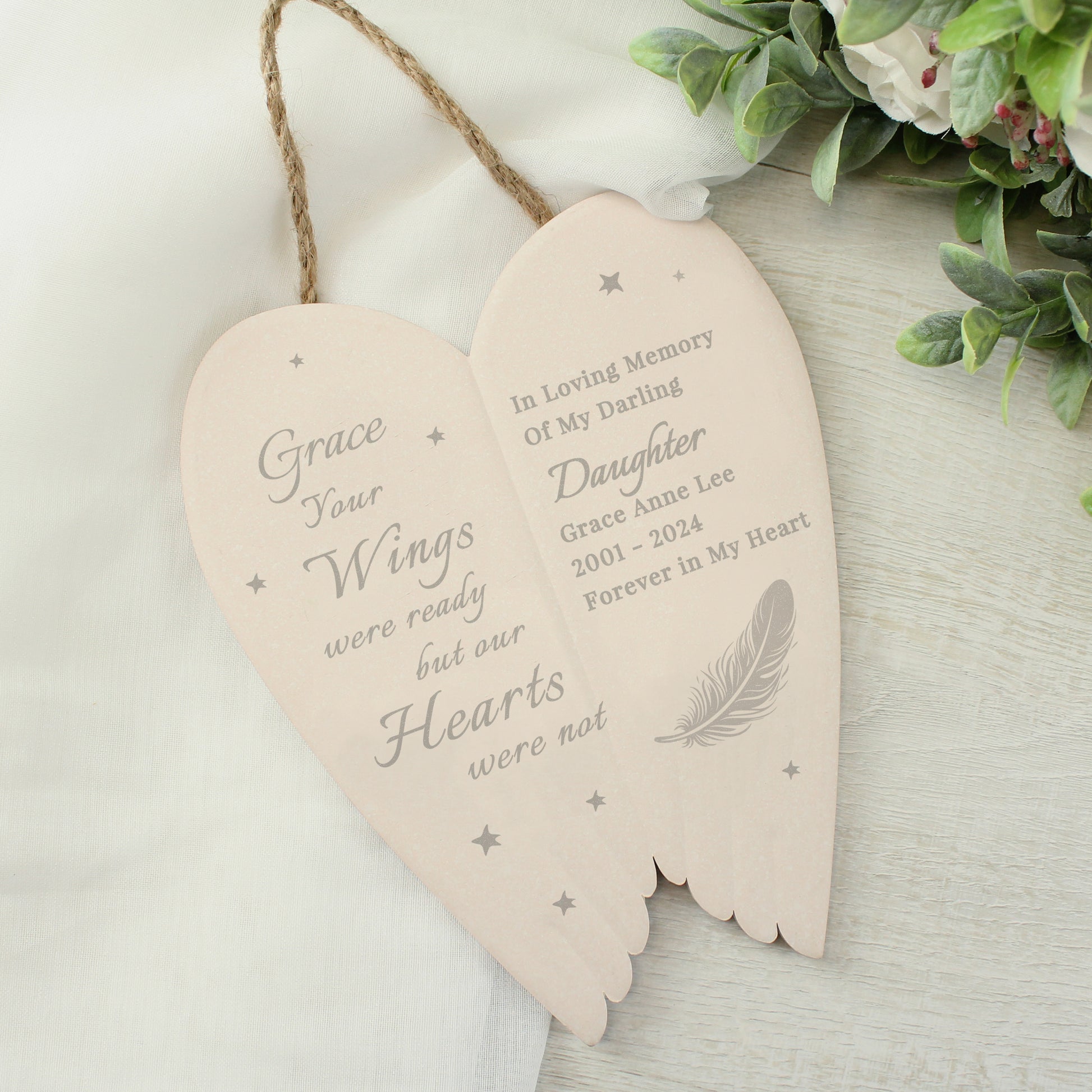 Personalised Memorial Angel Wings Hanging Ornament - MK&JD Gifts
