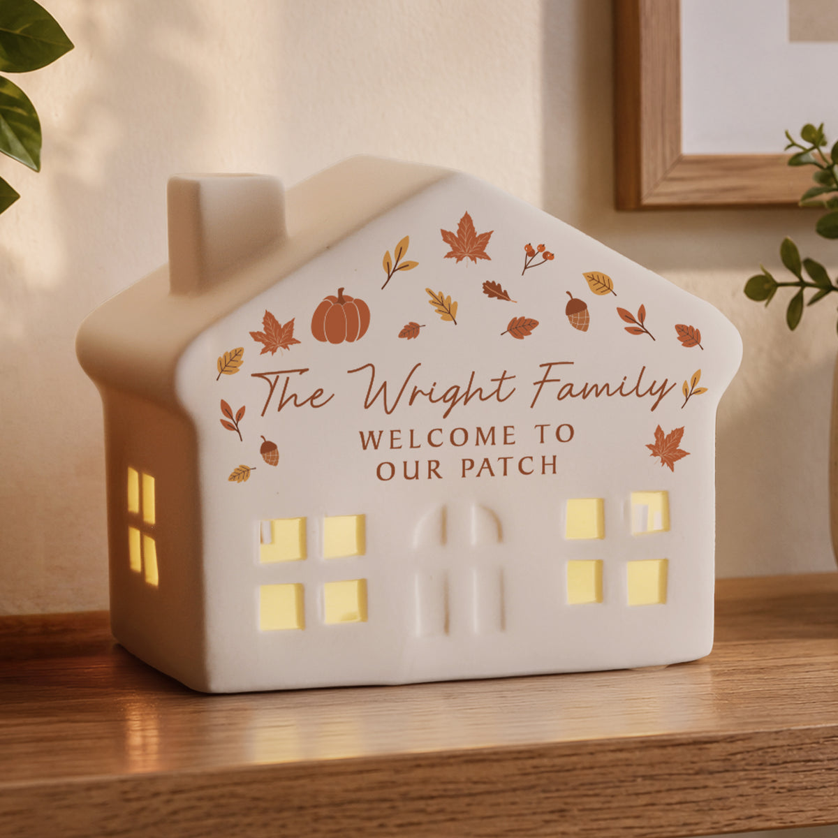 Personalised Autumnal Leaves LED House - MK&JD Gifts