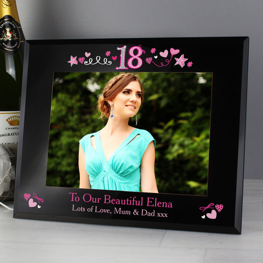 Personalised 18th Birthday Black Glass 5x7 Frame - MK&JD Gifts