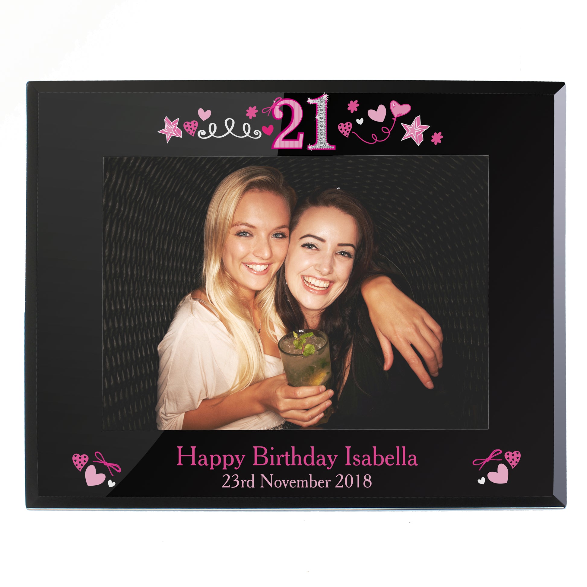 Personalised 21st Birthday Black Glass 5x7 Photo Frame - MK&JD Gifts
