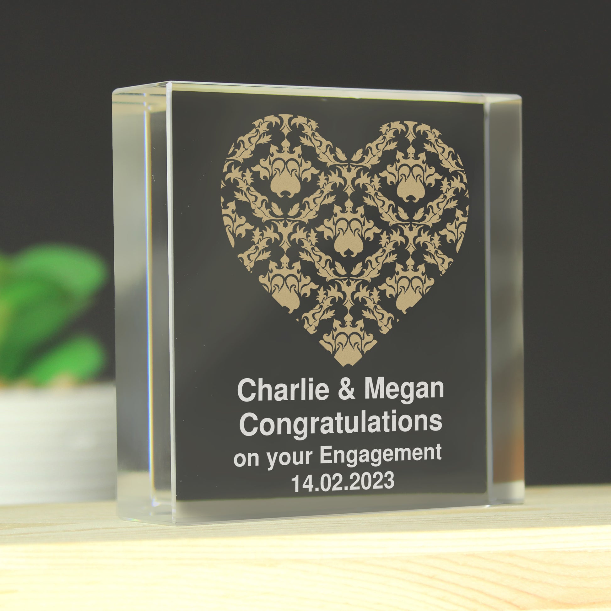Personalised Gold Damask Heart Crystal Token - MK&JD Gifts