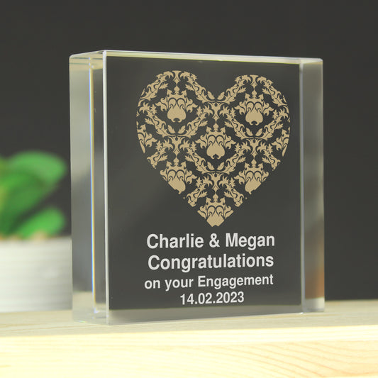 Personalised Gold Damask Heart Crystal Token - MK&JD Gifts