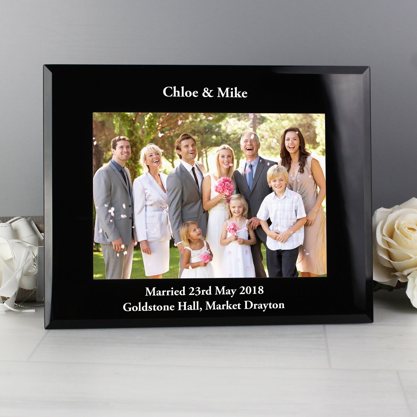 Personalised 5x7 Landscape Black Glass Photo Frame