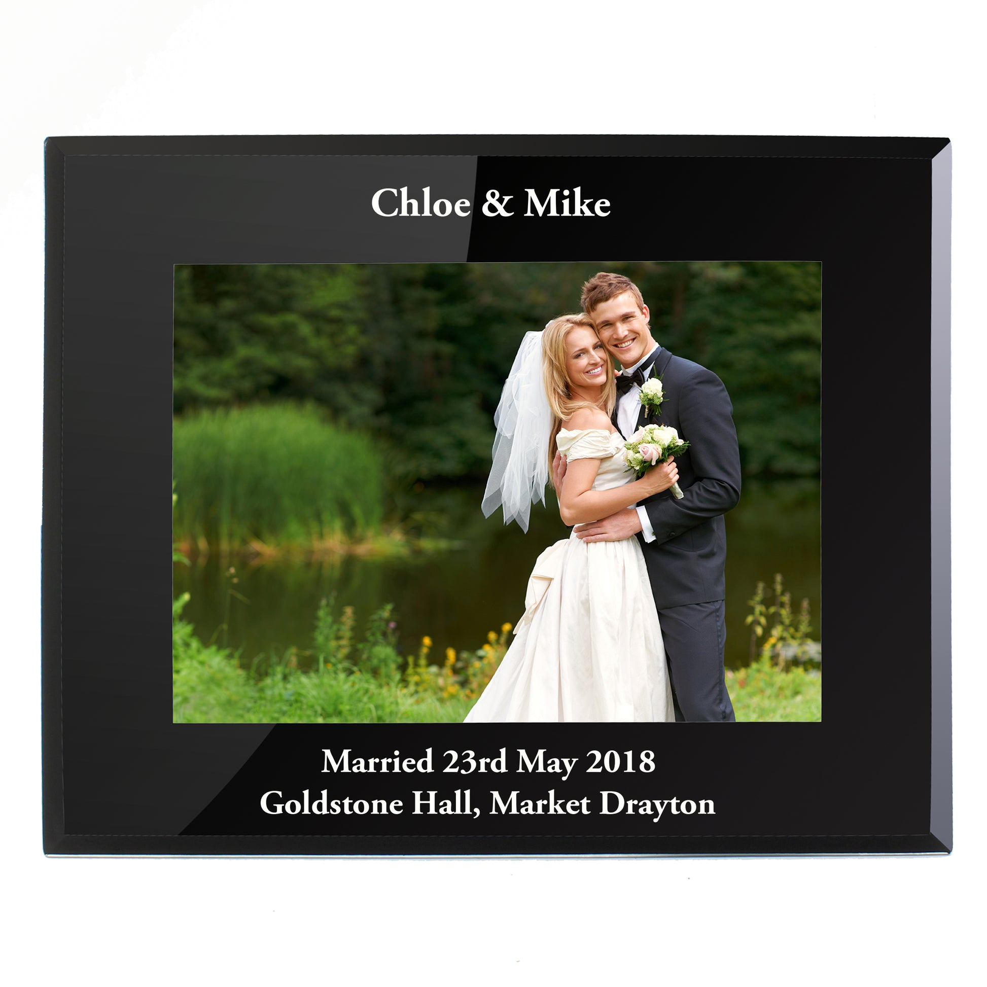 Personalised 5x7 Landscape Black Glass Photo Frame - MK&JD Gifts
