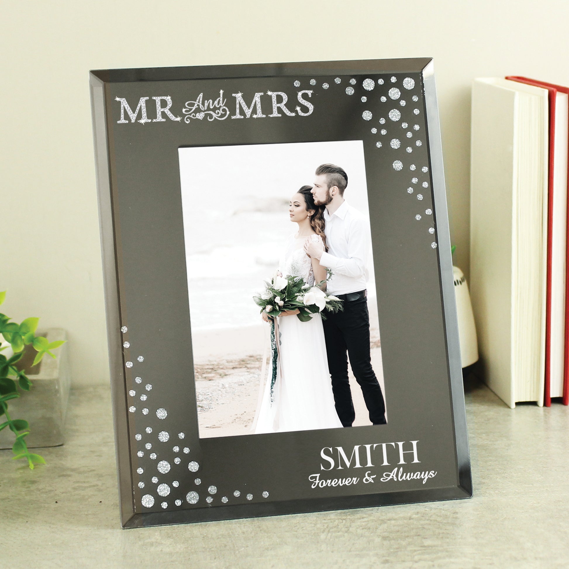 Personalised Mr and Mrs 6x4 Diamante Glass Photo Frame - MK&JD Gifts