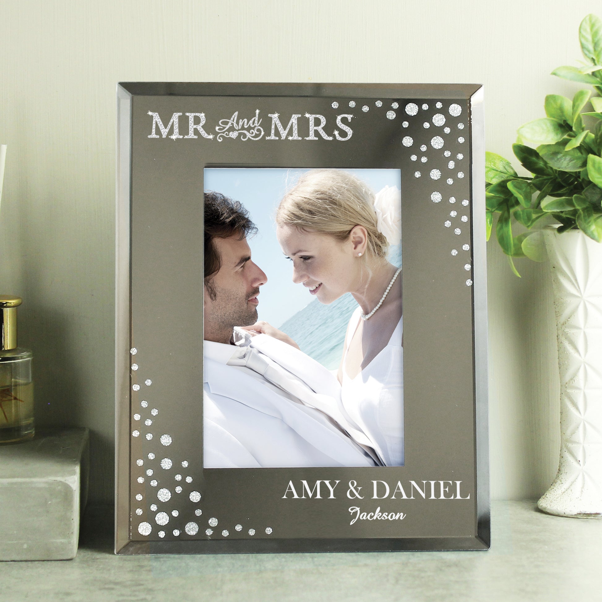 Personalised Mr and Mrs 6x4 Diamante Glass Photo Frame - MK&JD Gifts