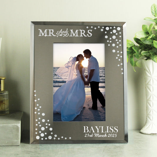 Personalised Mr and Mrs 6x4 Diamante Glass Photo Frame - MK&JD Gifts