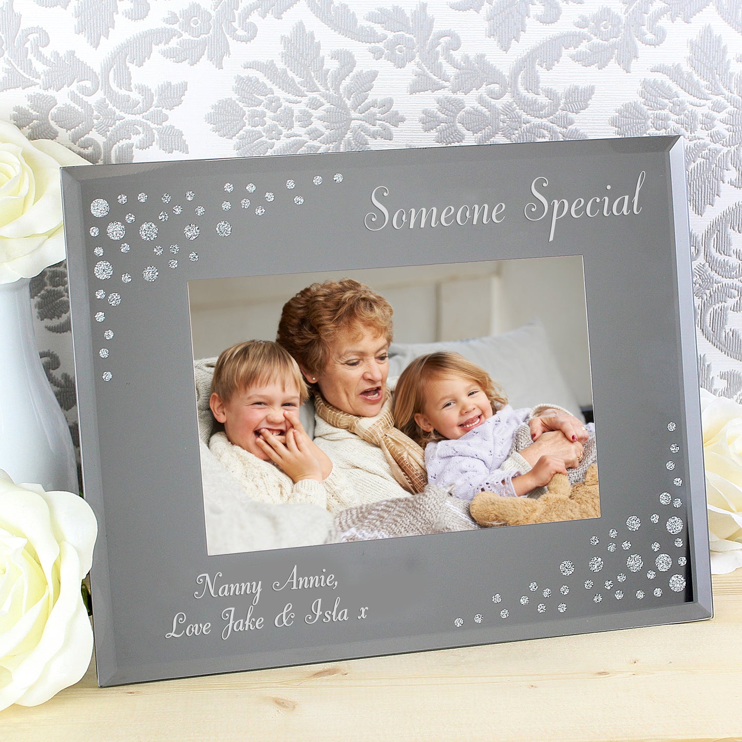 Personalised Any Message 6x4 Landscape Diamante Glass Photo Frame - MK&JD Gifts