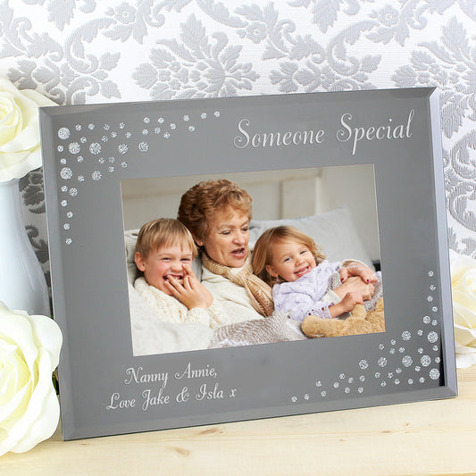Personalised Any Message 6x4 Landscape Diamante Glass Photo Frame - MK&JD Gifts