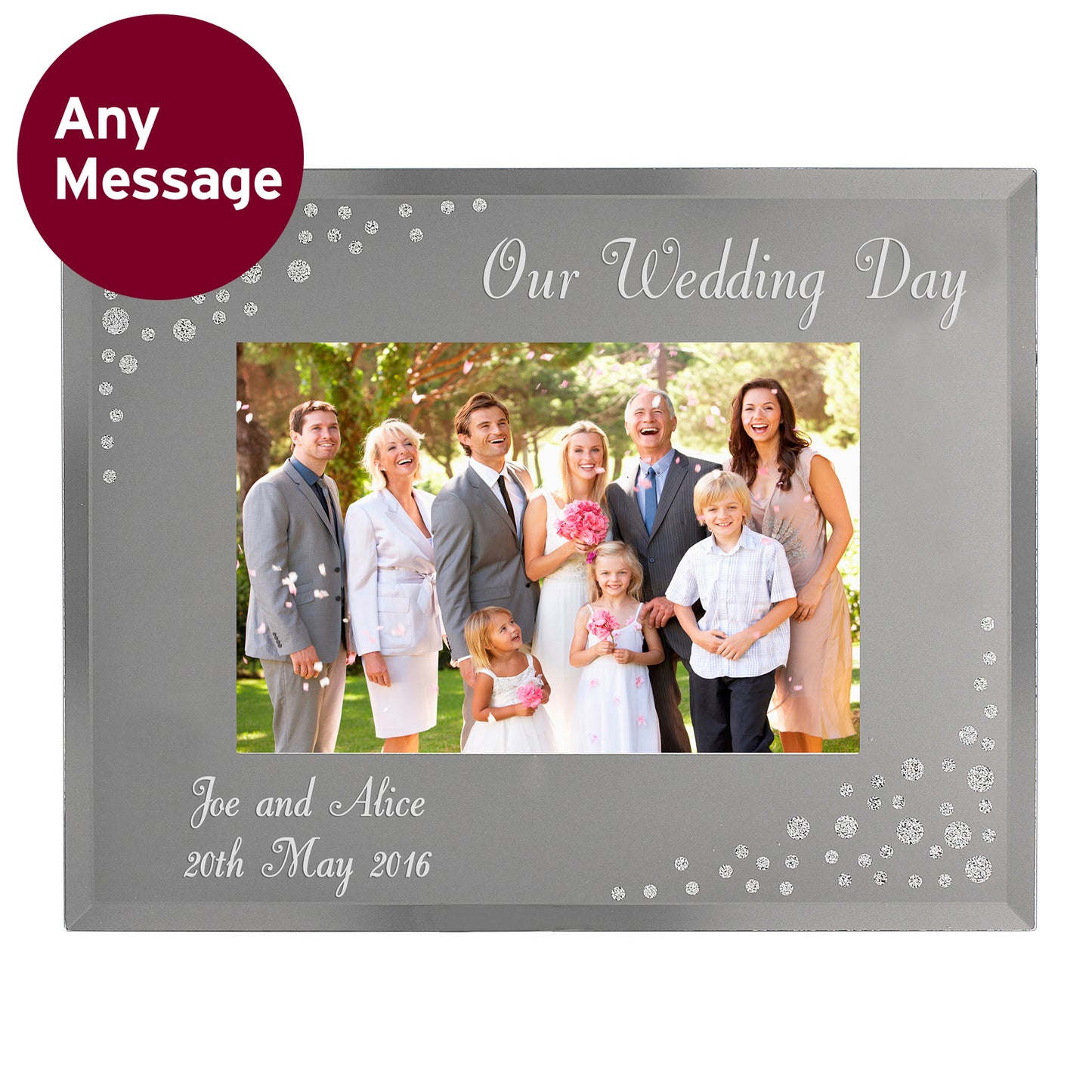 Personalised Any Message 6x4 Landscape Diamante Glass Photo Frame - MK&JD Gifts