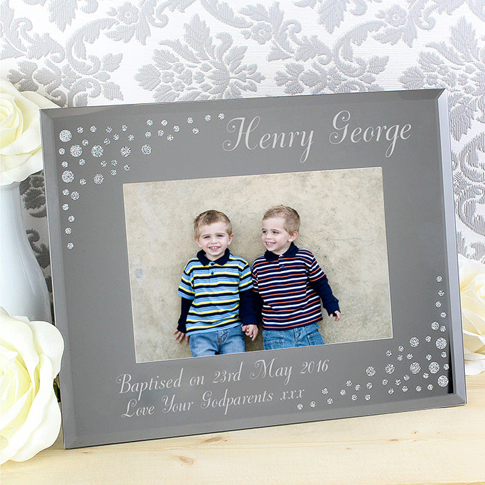 Personalised Any Message 6x4 Landscape Diamante Glass Photo Frame - MK&JD Gifts