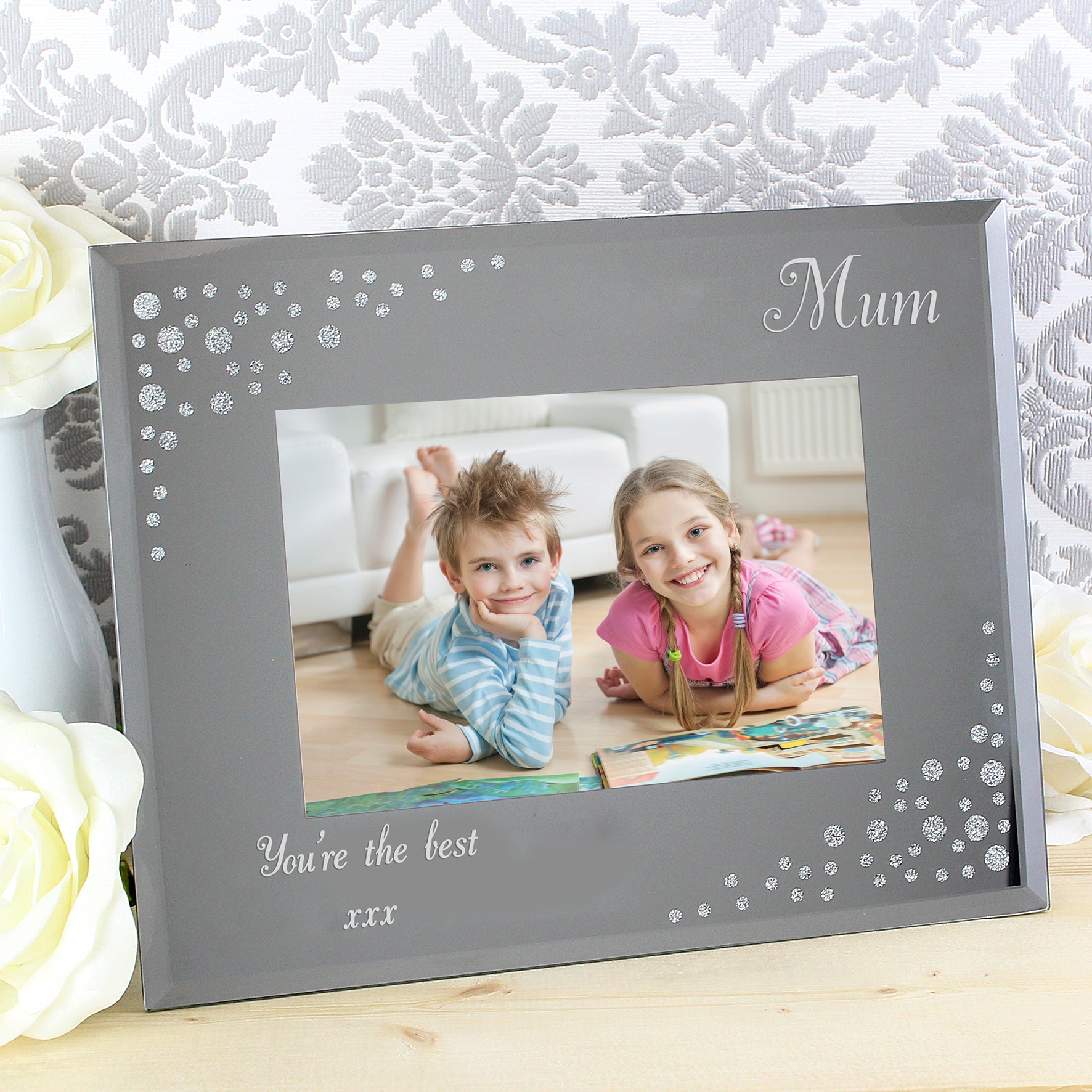 Personalised Any Message 6x4 Landscape Diamante Glass Photo Frame - MK&JD Gifts