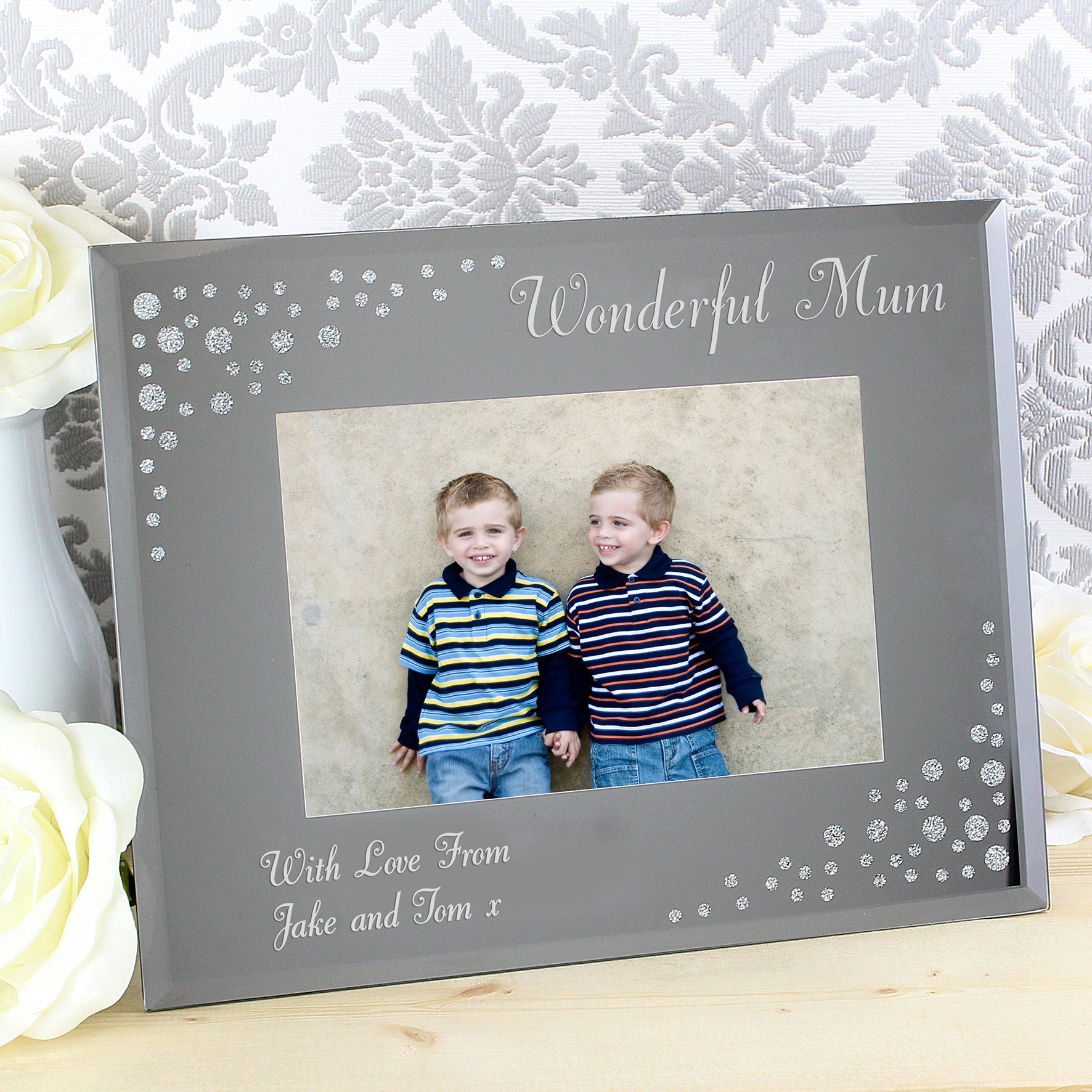Personalised Any Message 6x4 Landscape Diamante Glass Photo Frame - MK&JD Gifts