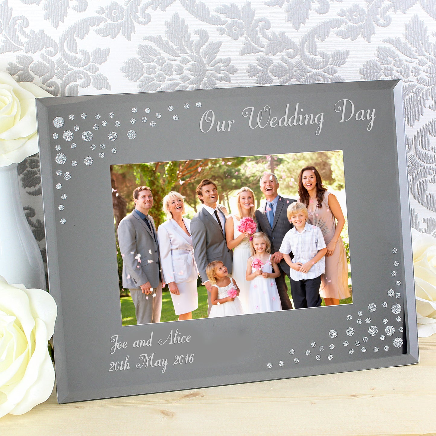 Personalised Any Message 6x4 Landscape Diamante Glass Photo Frame - MK&JD Gifts