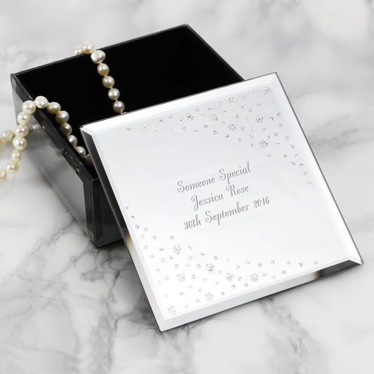 Personalised Any Message Diamante Glass Trinket Box - MK&JD Gifts
