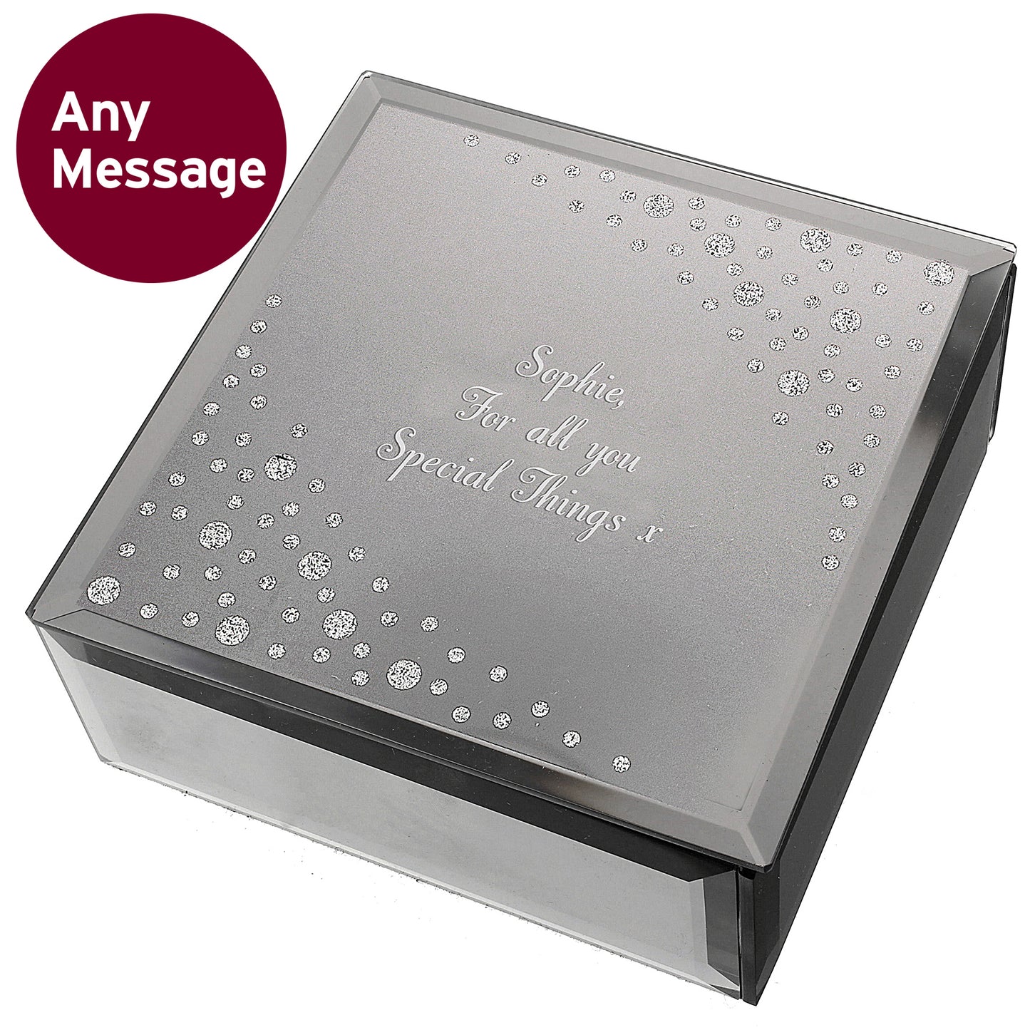 Personalised Any Message Diamante Glass Trinket Box - MK&JD Gifts