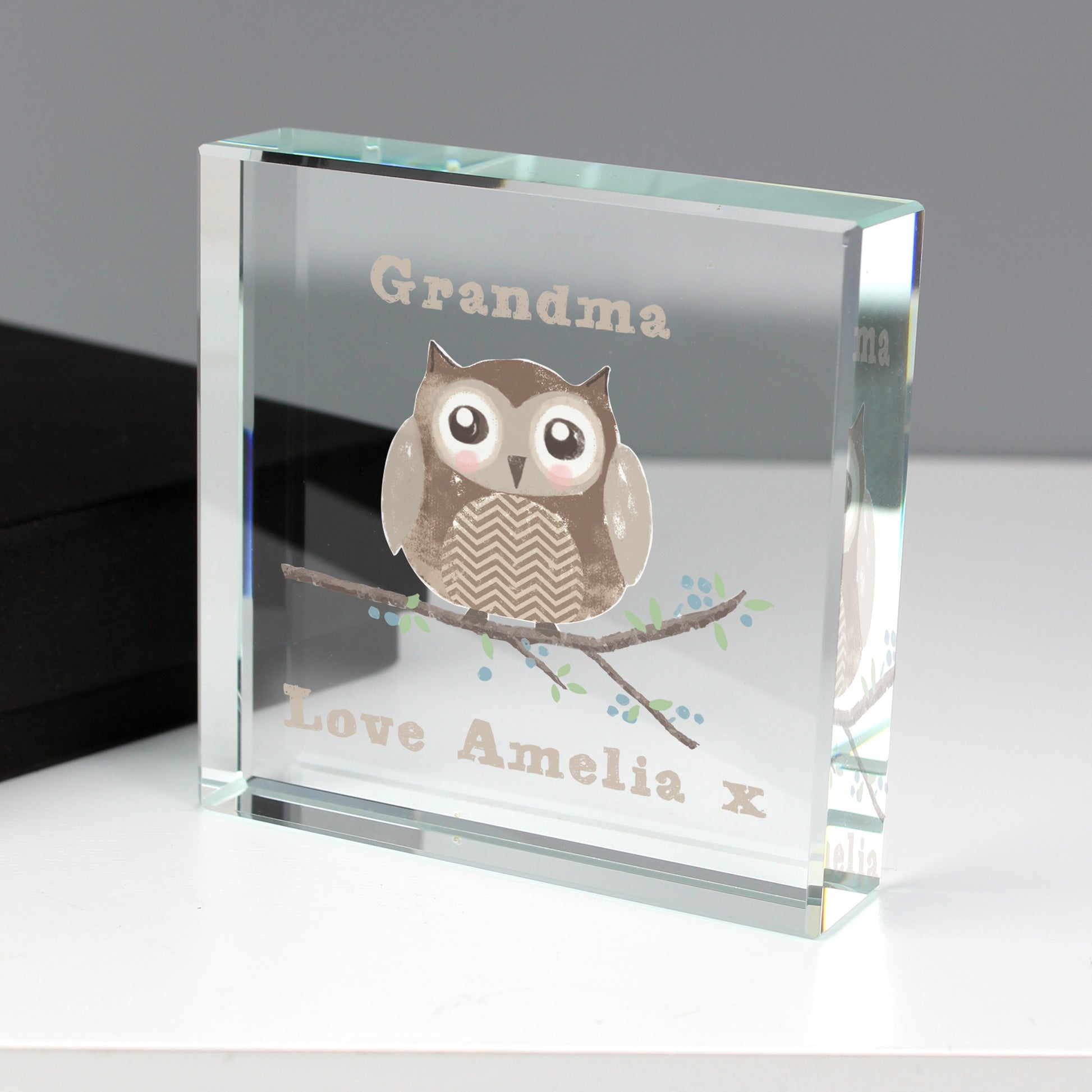 Personalised Woodland Owl  Crystal Token - MK&JD Gifts