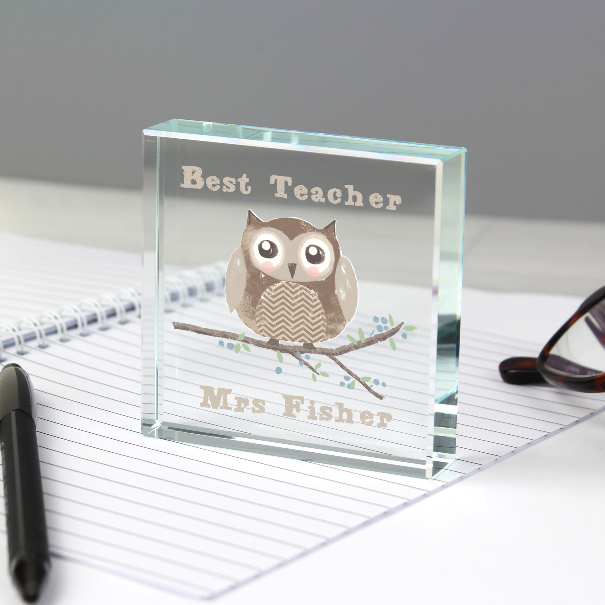 Personalised Woodland Owl  Crystal Token - MK&JD Gifts