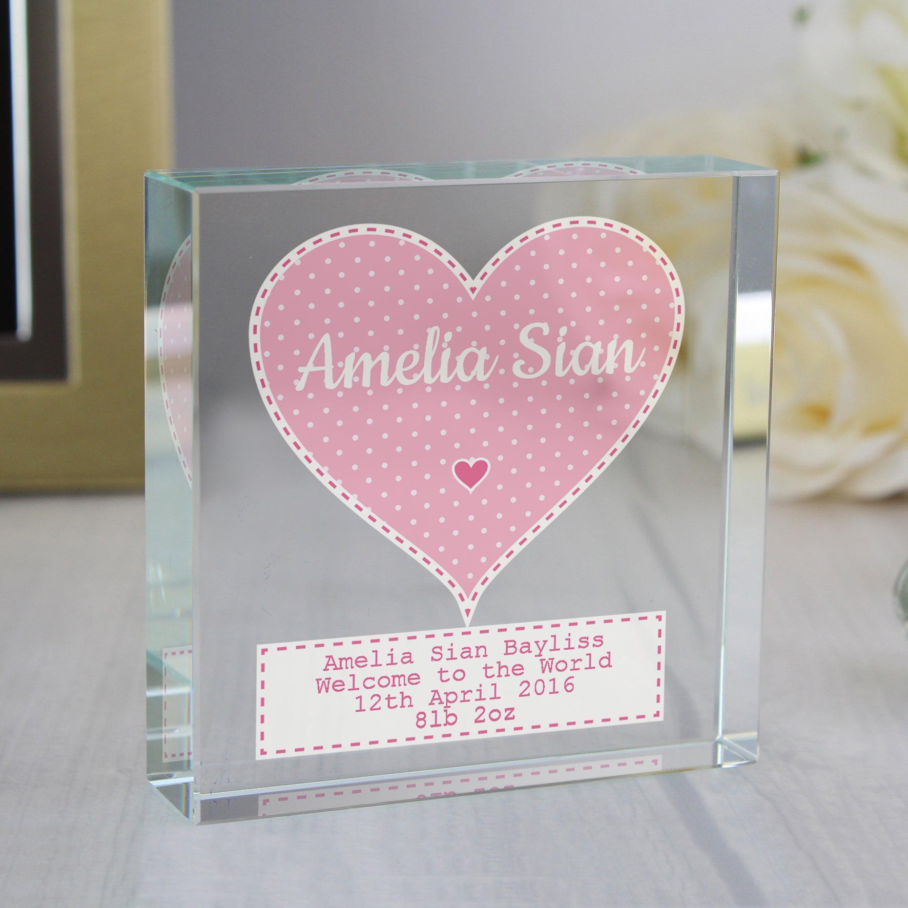 Personalised Stitch & Dot Baby Girl Crystal Token - MK&JD Gifts