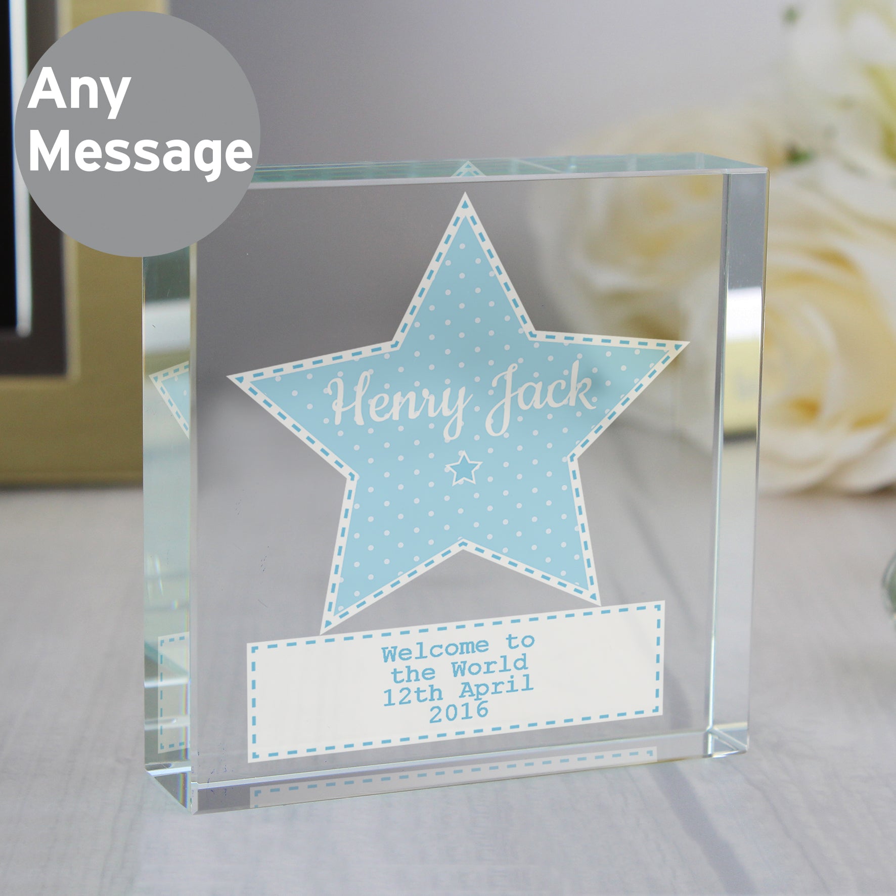 Personalised Stitch & Dot Baby Boy Crystal Token - MK&JD Gifts