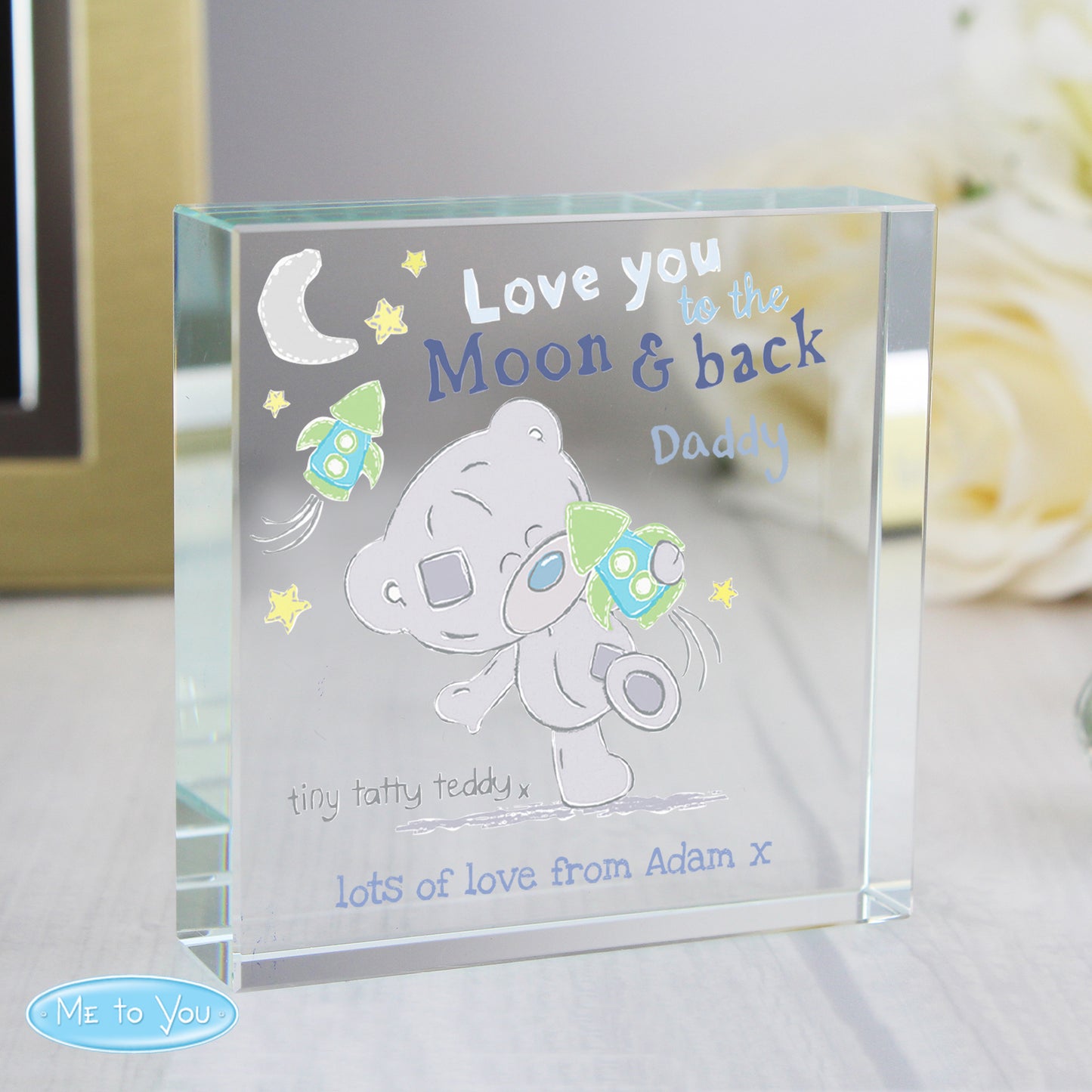 Personalised Tiny Tatty Teddy To the Moon & Back Crystal Token - MK&JD Gifts