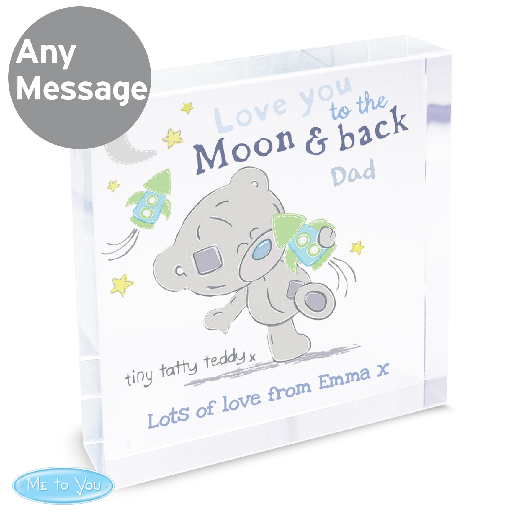 Personalised Tiny Tatty Teddy To the Moon & Back Crystal Token - MK&JD Gifts