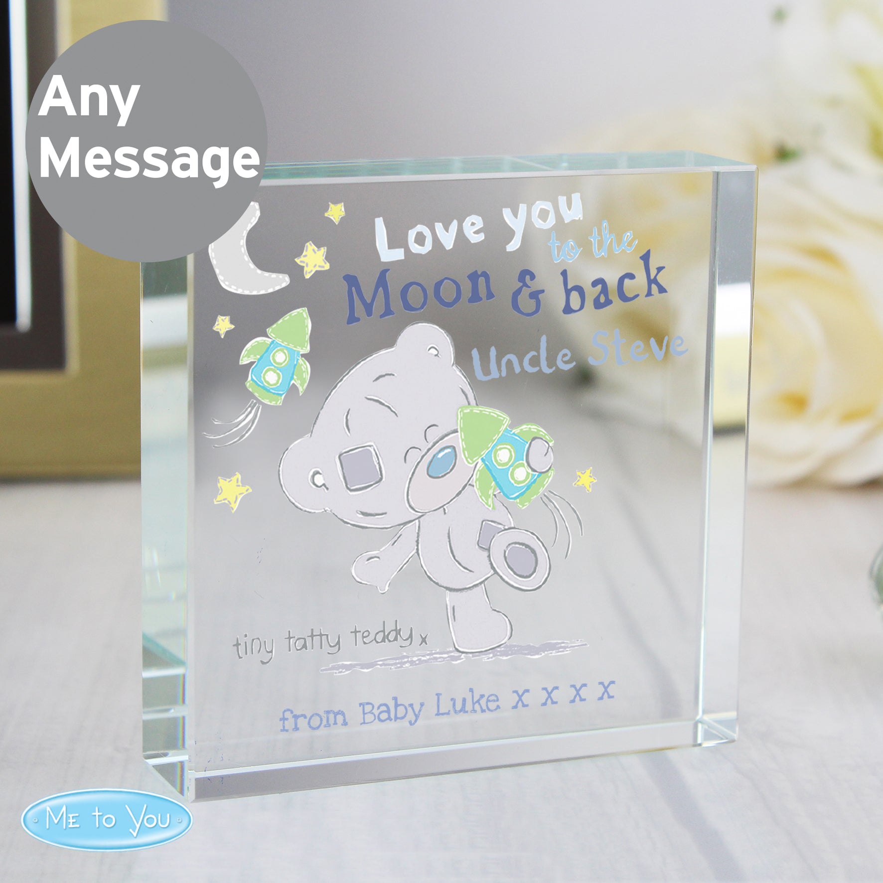 Personalised Tiny Tatty Teddy To the Moon & Back Crystal Token - MK&JD Gifts