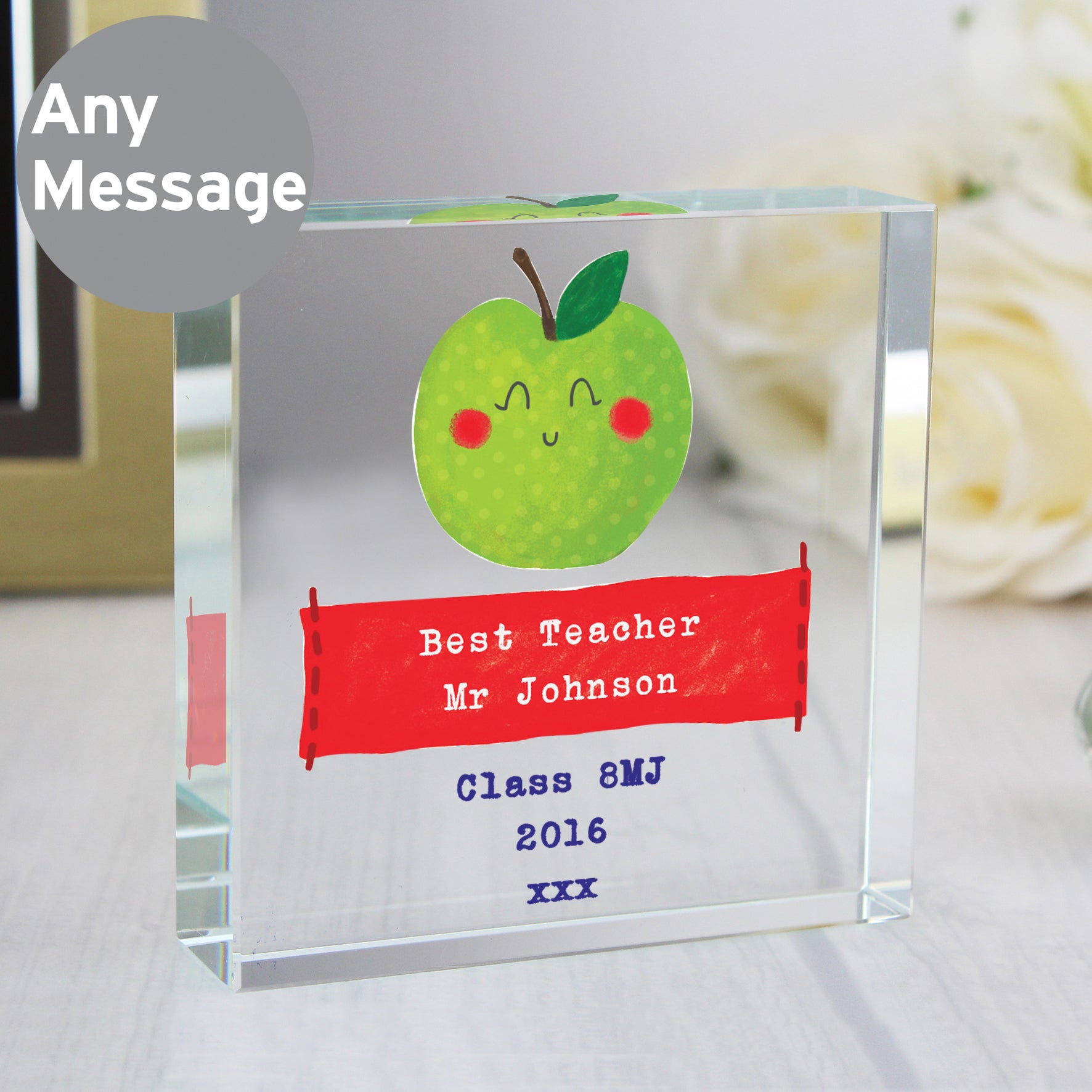 Personalised Apple for the Teacher Crystal Token - MK&JD Gifts