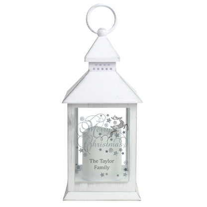 Personalised Silver Reindeer White Lantern - MK&JD Gifts