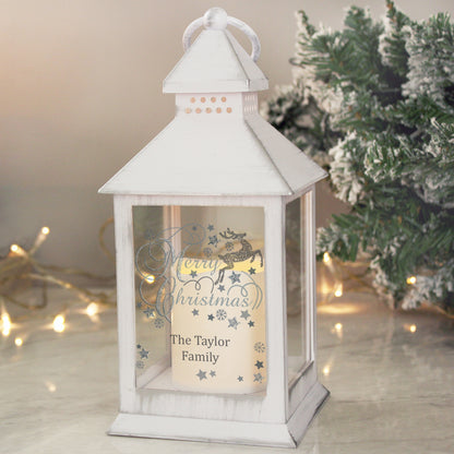 Personalised Silver Reindeer White Lantern - MK&JD Gifts